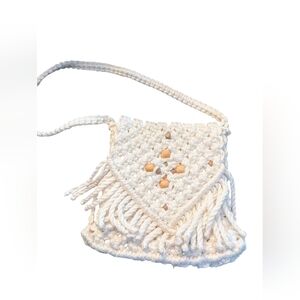 Handcrafted White Macramé Crossbody Bag